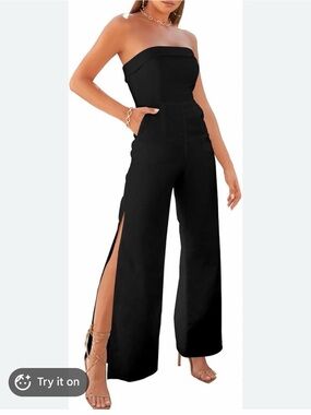 Strapless Black Wide-Leg Jumpsuit with Side Slits